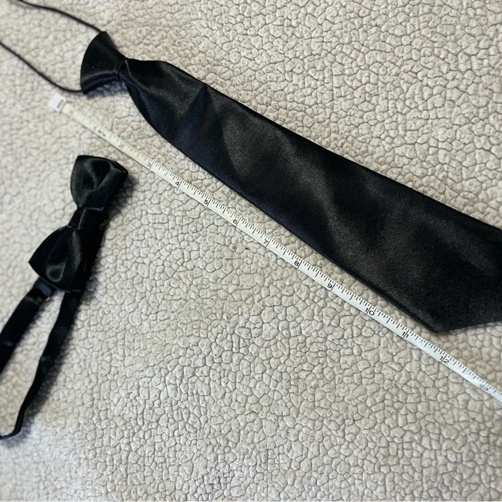 Elegant kids Black Satin Tie and Bow Tie Set